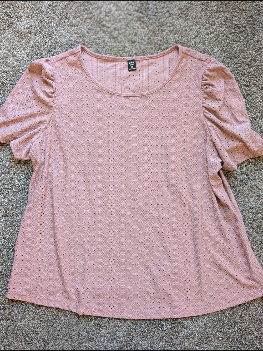 SHEIN Dusty Pink Eyelet Short Sleeve Tee